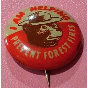 1940s Smokey Bear "I Am Helping Prevent Forest Fires" Pinback Button Vintage Col